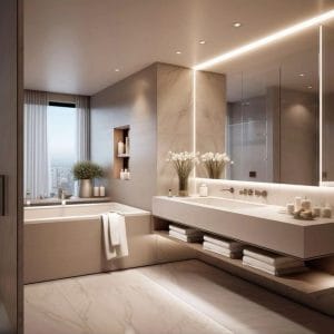 Go Vertical with Shelving for Better Bathroom Designs 